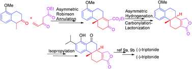 Graphical abstract: New facile enantio- and diastereo-selective syntheses of (−)-triptonide and (−)-triptolide