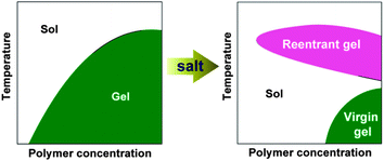 Graphical abstract: Salt-induced reentrant hydrogel of poly(ethylene glycol)–poly(lactide-co-glycolide) block copolymers