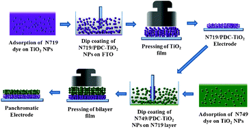 Graphical abstract: Fabrication of panchromatic dye-sensitized solar cells using pre-dye coated TiO2 nanoparticles by a simple dip coating technique
