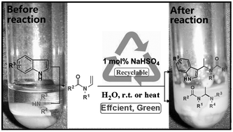 Graphical abstract: Recyclable NaHSO4 catalyzed alkylation of tert-enamides with indoles or amines in water: facile construction of pharmaceutically analogous bis-alkaloid scaffolds