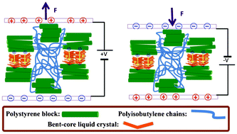 Graphical abstract: A piezoelectric thermoplastic elastomer containing a bent-core liquid crystal