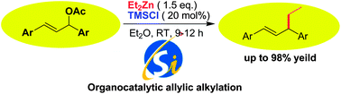 Graphical abstract: Chlorotrimethylsilane (TMSCl): an efficient silicon-based Lewis acid mediator in allylic alkylation using a diethylzinc reagent