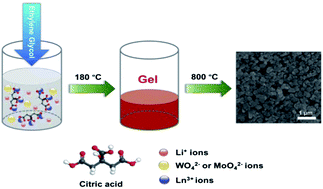 Graphical abstract: General synthesis of LiLn(MO4)2:Eu3+ (Ln = La, Eu, Gd, Y; M = W, Mo) nanophosphors for near UV-type LEDs