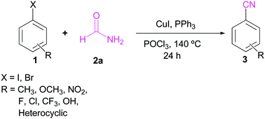 Graphical abstract: Copper catalyzed nitrile synthesis from aryl halides using formamide as a nitrile source