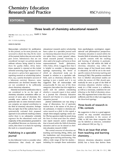 Three levels of chemistry educational research