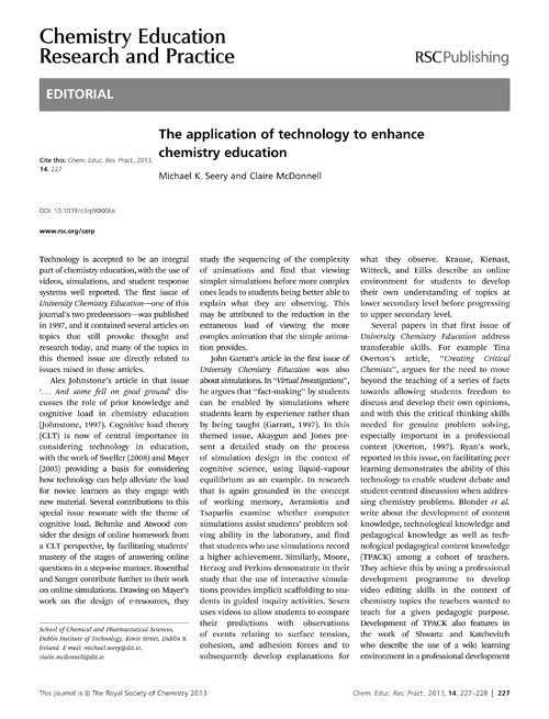 The application of technology to enhance chemistry education