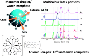 Graphical abstract: Luminescent latex particles loaded with anionic lanthanide complexes: a versatile platform for multicolour optical coding