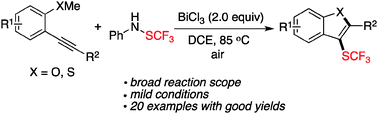 Graphical abstract: A facile and general route to 3-((trifluoromethyl)thio)benzofurans and 3-((trifluoromethyl)thio)benzothiophenes
