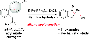Graphical abstract: Palladium catalyzed intramolecular acylcyanation of alkenes using α-iminonitriles