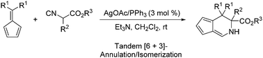 Graphical abstract: Ag(i)-catalyzed tandem [6+3] annulation/isomerization of isocyanoacetates with fulvenes: an expedient approach to synthesize fused dihydropyridines