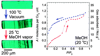 Graphical abstract: Reversible crystal deformation of a single-crystal host of copper(ii) 1-naphthoate—pyrazine through crystal phase transition induced by methanol vapor sorption