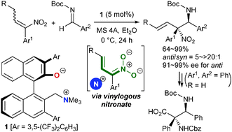 Graphical abstract: Vinylogy in nitronates: utilization of α-aryl conjugated nitroolefins as a nucleophile for a highly stereoselective aza-Henry reaction