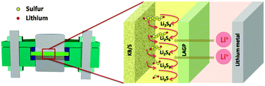 Graphical abstract: A shuttle effect free lithium sulfur battery based on a hybrid electrolyte