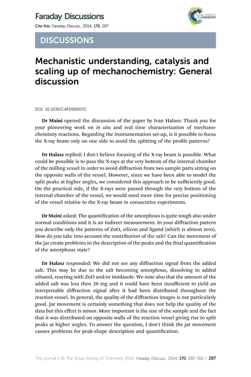 Mechanistic understanding, catalysis and scaling up of mechanochemistry: General discussion