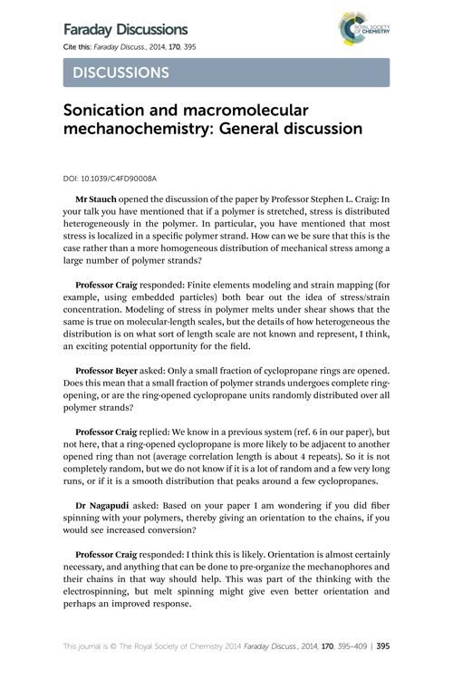 Sonication and macromolecular mechanochemistry: General discussion