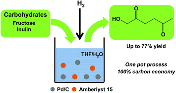 Graphical abstract: Combination of Pd/C and Amberlyst-15 in a single reactor for the acid/hydrogenating catalytic conversion of carbohydrates to 5-hydroxy-2,5-hexanedione