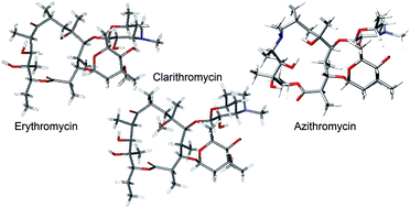 Graphical abstract: Theoretical and experimental investigation on clarithromycin, erythromycin A and azithromycin and descladinosyl derivatives of clarithromycin and azithromycin with 3-O substitution as anti-bacterial agents