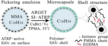 Graphical abstract: Microencapsulation of hexadecane by surface-initiated atom transfer radical polymerization on a Pickering stabilizer