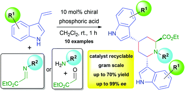 Graphical abstract: Asymmetric organocatalytic synthesis of 4,6-bis(1H-indole-3-yl)-piperidine-2 carboxylates
