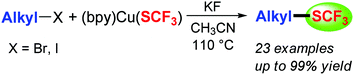 Graphical abstract: Efficient C(sp3alkyl)–SCF3 bond formations via copper-mediated trifluoromethylthiolation of alkyl halides