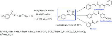 Graphical abstract: The metal tin promoted cascade reaction of ketones in aqueous media for the construction of 2-bromo-4-aryl-1,3-pentadiene