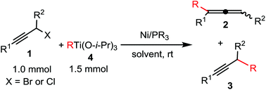 Graphical abstract: Nickel-catalyzed substitution reactions of propargyl halides with organotitanium reagents