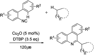 Graphical abstract: A cascade alkylarylation reaction of 2-isocyanobiphenyls with simple alkanes for 6-alkyl phenanthridines via dual C(sp3)–H/C(sp2)–H functionalizations