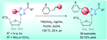 Graphical abstract: Pd-catalyzed oxidative C–H alkenylation for synthesizing arylvinyltriazole nucleosides