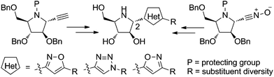 Graphical abstract: Synthesis of novel polyhydroxylated pyrrolidine–triazole/-isoxazole hybrid molecules