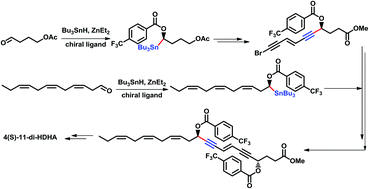 Graphical abstract: Studies towards asymmetric synthesis of 4(S)-11-dihydroxydocosahexaenoic acid (diHDHA) featuring cross-coupling of chiral stannane under mild conditions