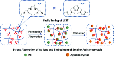 Graphical abstract: Novel thermo-sensitive hydrogels containing polythioether dendrons: facile tuning of LCSTs, strong absorption of Ag ions, and embedment of smaller Ag nanocrystals