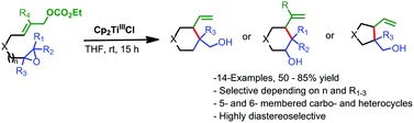 Graphical abstract: Cp2TiCl-catalyzed highly stereoselective intramolecular epoxide allylation using allyl carbonates