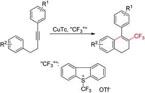 Graphical abstract: Copper-catalyzed tandem trifluoromethylation/cyclization of internal alkynes