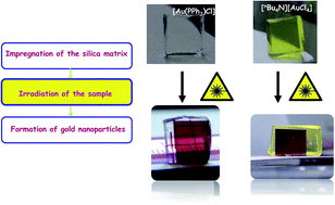 Graphical abstract: Synthesis of gold nanoparticles within silica monoliths through irradiation techniques using Au(i) and Au(iii) precursors