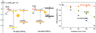 Graphical abstract: Photocatalytic organic degradation over W-rich and Cu-rich CuWO4 under UV and visible light