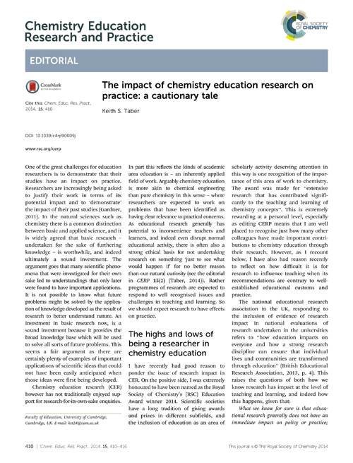 The impact of chemistry education research on practice: a cautionary tale