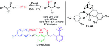 Graphical abstract: Iron catalyzed enantioselective sulfa-Michael addition: a four-step synthesis of the anti-asthma agent Montelukast