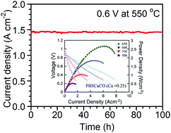 Graphical abstract: The effect of calcium doping on the improvement of performance and durability in a layered perovskite cathode for intermediate-temperature solid oxide fuel cells