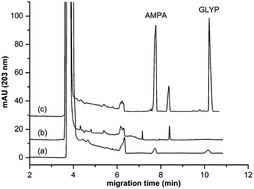 Graphical abstract: Magnetic solid phase extraction of glyphosate and aminomethylphosphonic acid in river water using Ti4+-immobilized Fe3O4 nanoparticles by capillary electrophoresis