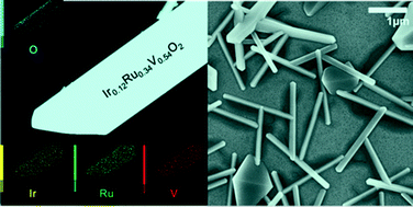 Graphical abstract: Single-crystalline ternary mixed metal oxide 1-dimensional nanostructures of Ir1−x−yRuxVyO2 by vapour phase transport