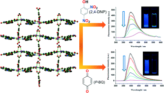 Graphical abstract: A unique Zn(ii)-based MOF fluorescent probe for the dual detection of nitroaromatics and ketones in water