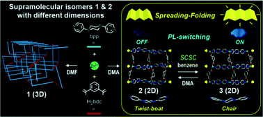 Graphical abstract: Guest-triggered assembly of zinc(ii) supramolecular isomers with accompanying dimensional change and reversible single-crystal-to-single-crystal transformation