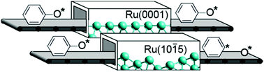 Graphical abstract: C–O cleavage of aromatic oxygenates over ruthenium catalysts. A computational study of reactions at step sites