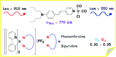 Graphical abstract: Two-photon absorption properties and 1O2 generation ability of Ir complexes: an unexpected large cross section of [Ir(CO)2Cl(4-(para-di-n-butylaminostyryl)pyridine)]