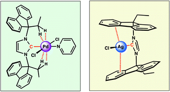 Graphical abstract: N-Alkylfluorenyl-substituted N-heterocyclic carbenes as bimodal pincers