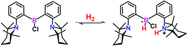Graphical abstract: Reversible hydrogen activation by a bulky haloborane based FLP system