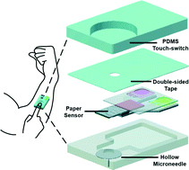 Graphical abstract: One-touch-activated blood multidiagnostic system using a minimally invasive hollow microneedle integrated with a paper-based sensor