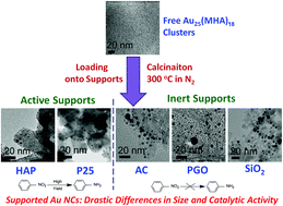 Graphical abstract: The support effect on the size and catalytic activity of thiolated Au25 nanoclusters as precatalysts