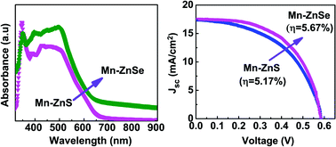 Graphical abstract: Improved photovoltaic performance and stability of quantum dot sensitized solar cells using Mn–ZnSe shell structure with enhanced light absorption and recombination control