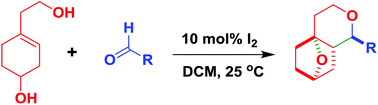 Graphical abstract: An iodine catalyzed metal free domino process for the stereoselective synthesis of oxygen bridged bicyclic ethers